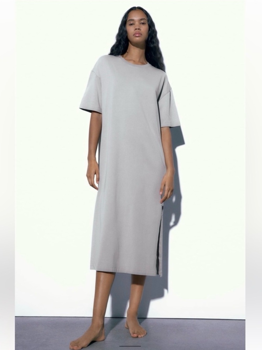 NWOT Zara Heavy Cotton T-Shirt Dress, Gray, Size L